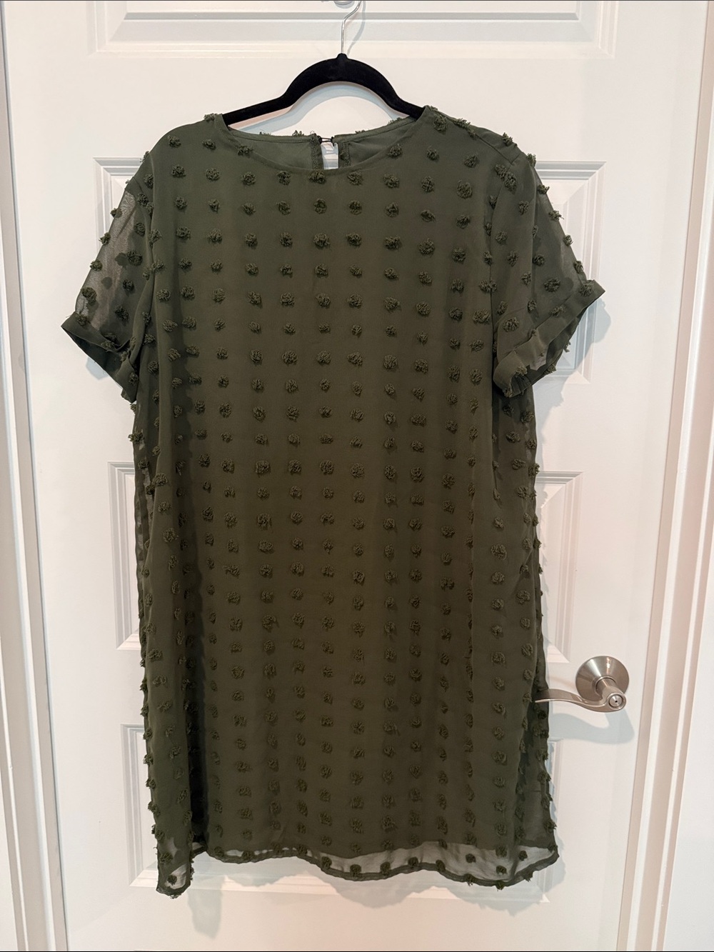 SHEIN Olive Green Textured Shift Mini Dress